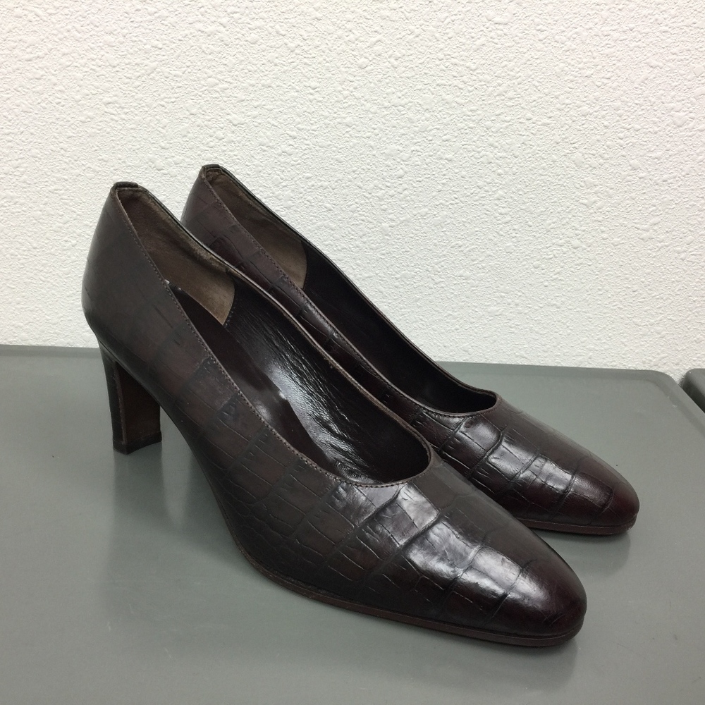 Ann Taylor Brown Leather Reptile Pumps Shoes Sz 9